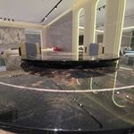 Statement Round Dining Table with Medusa Inlay, Beaded Edge, and Patterned Pedestal